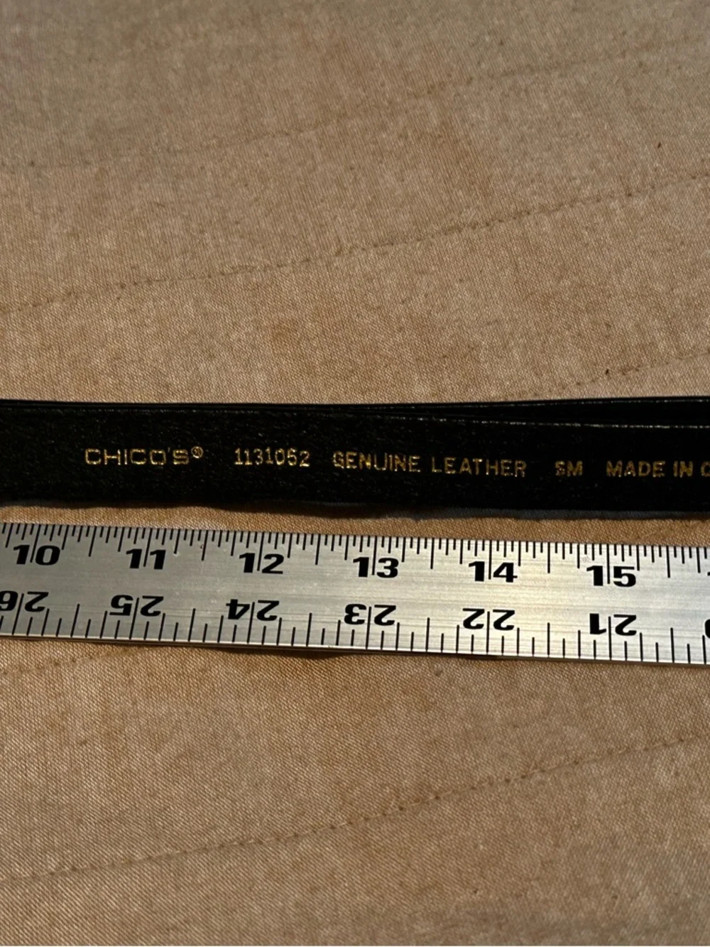 Chico's Black Leather Belt with Embossed Silver Buckle